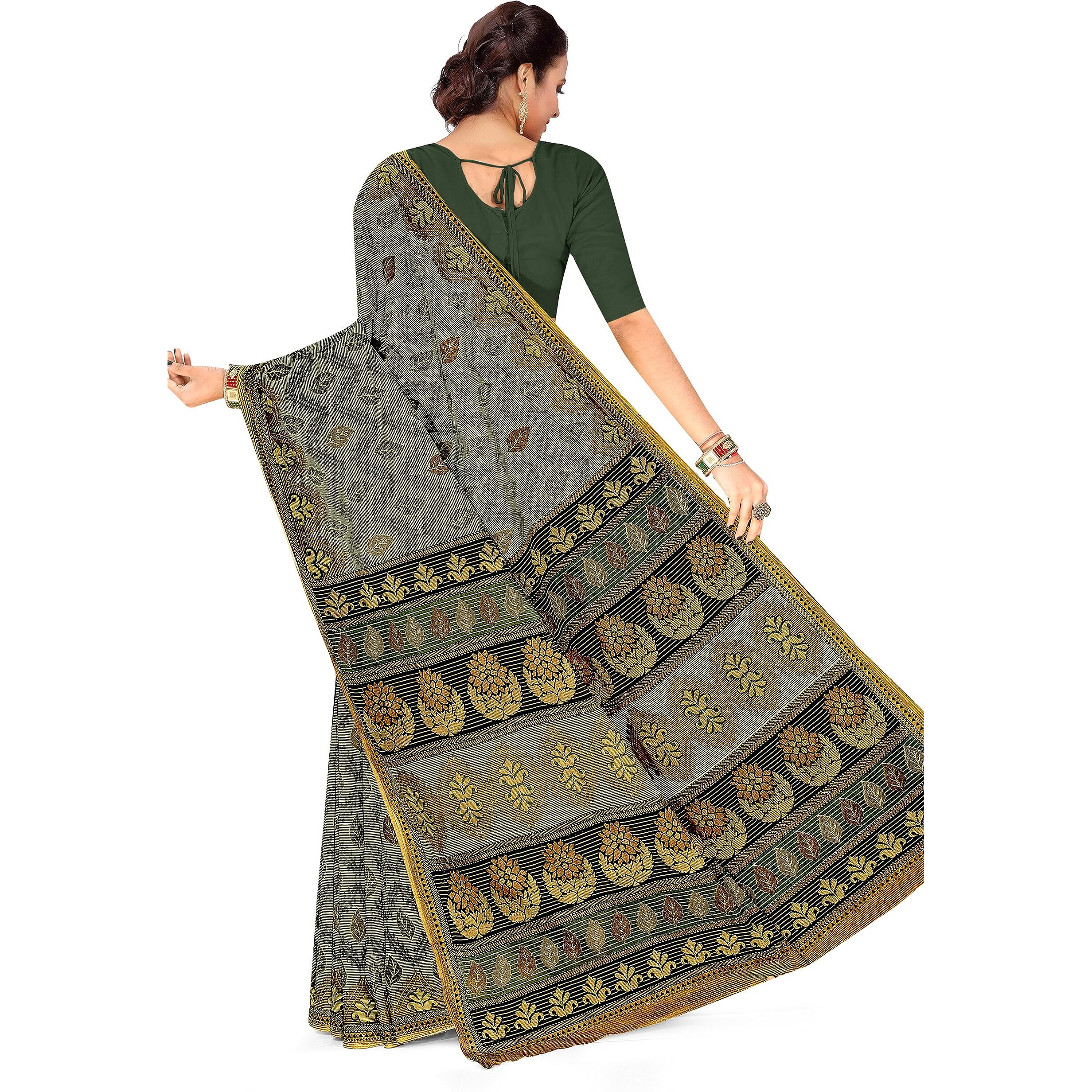 Tamaira Fashion Women's Plain Weave Pure Cotton Saree Without Blouse Piece(11142_Sage Green)