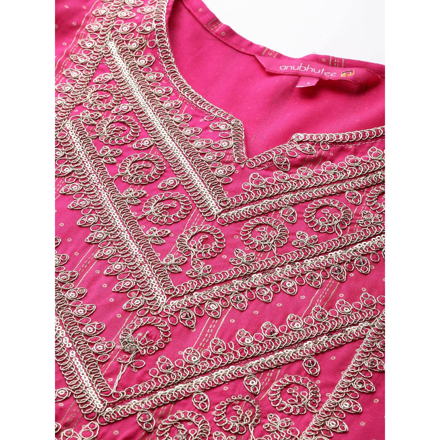 Anubhutee Women's Pink Gotawork Printed Kurta Set With Trousers And Dupatta