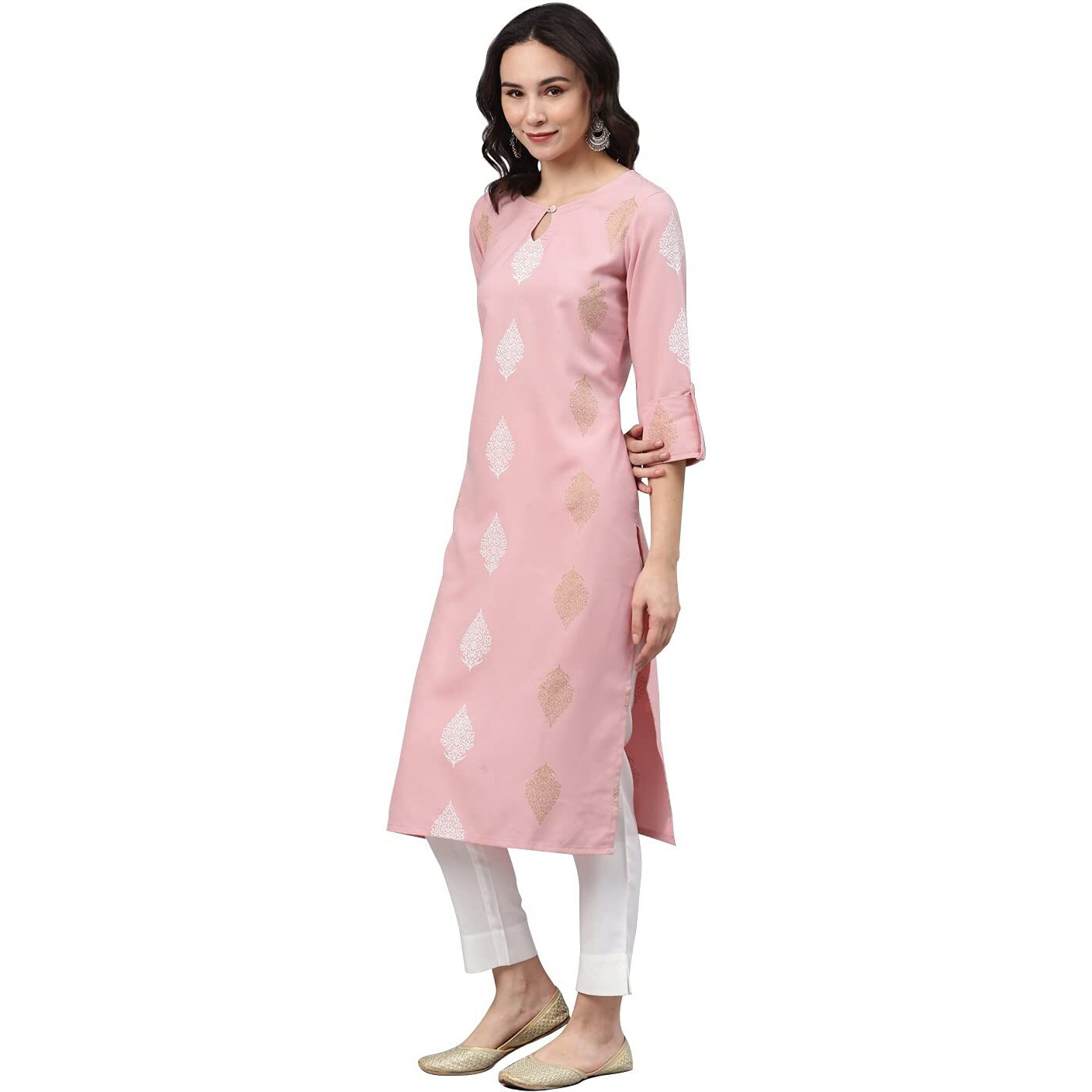Ziyaa Women's Rayon Kurta Pant Set (Zikury3455Andpa-L_Pink_L)