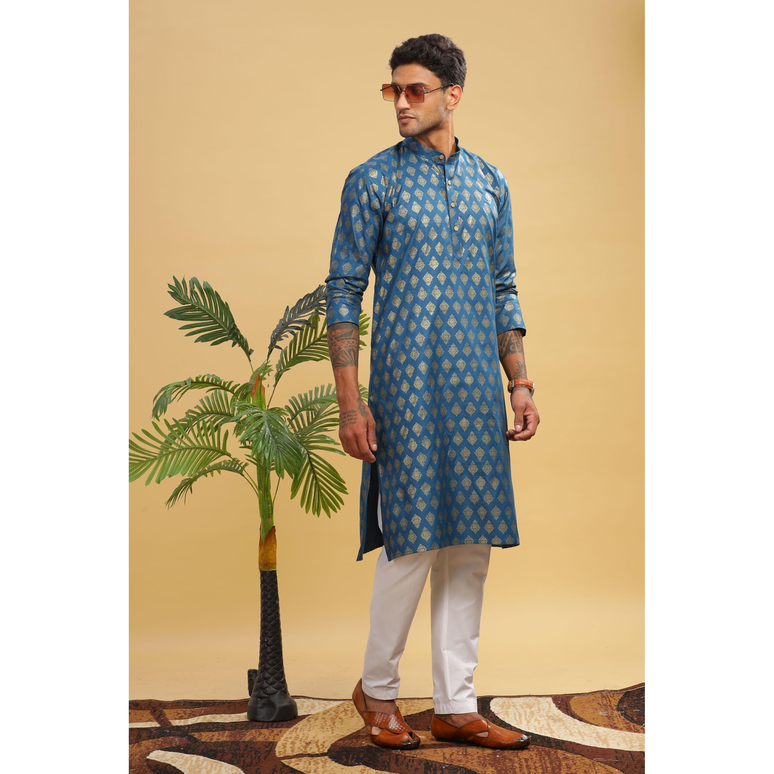 Be Active Men's Cotton Regular Fit Kurta (C-399-3_Blue, Large)