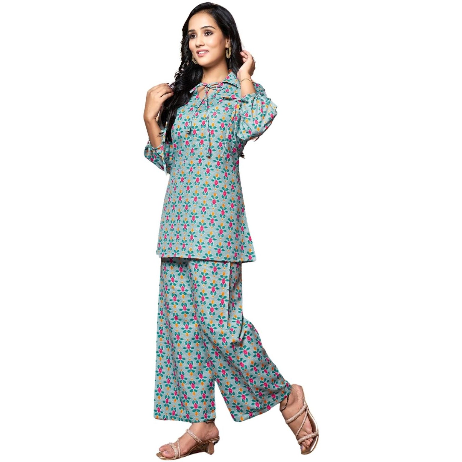 Dhruvi Trendz Womens Rayon Printed Co-Ord Set Regular Fit Kurta Set 1 (Dt-K-W1704&Tr797_Light Green_M)