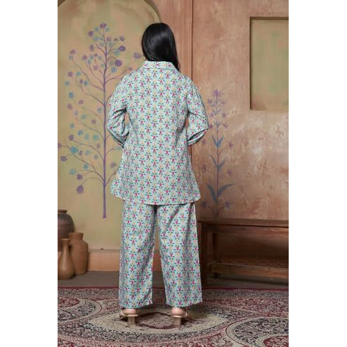 Dhruvi Trendz Womens Rayon Printed Co-Ord Set Regular Fit Kurta Set 1 (Dt-K-W1704&Tr797_Light Green_M)