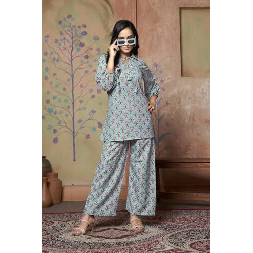 Dhruvi Trendz Womens Rayon Printed Co-Ord Set Regular Fit Kurta Set 1 (Dt-K-W1704&Tr797_Light Green_M)