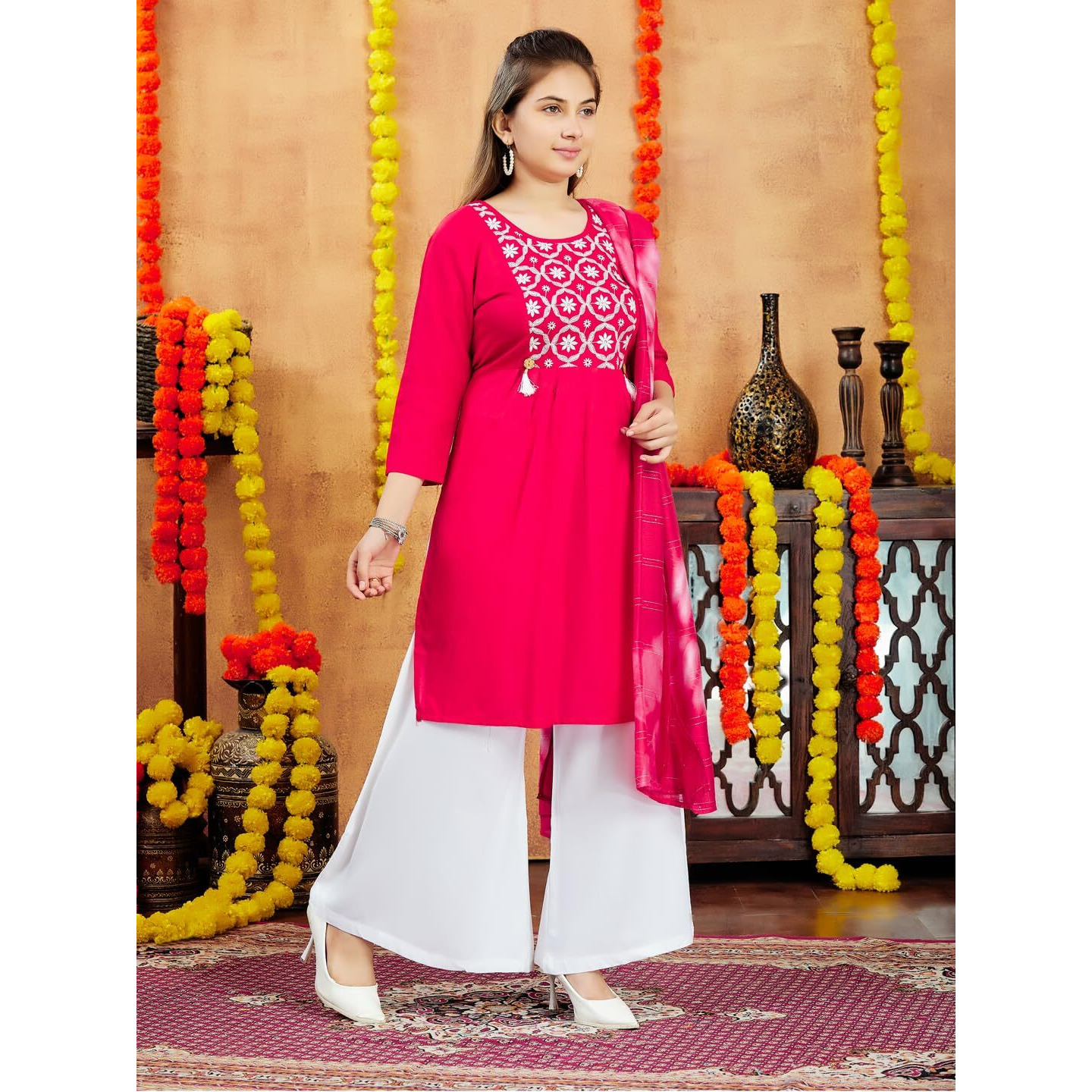 Aarika Girl's Cotton Regular Tunic Shirt (Kurti-H-6_Red_36)