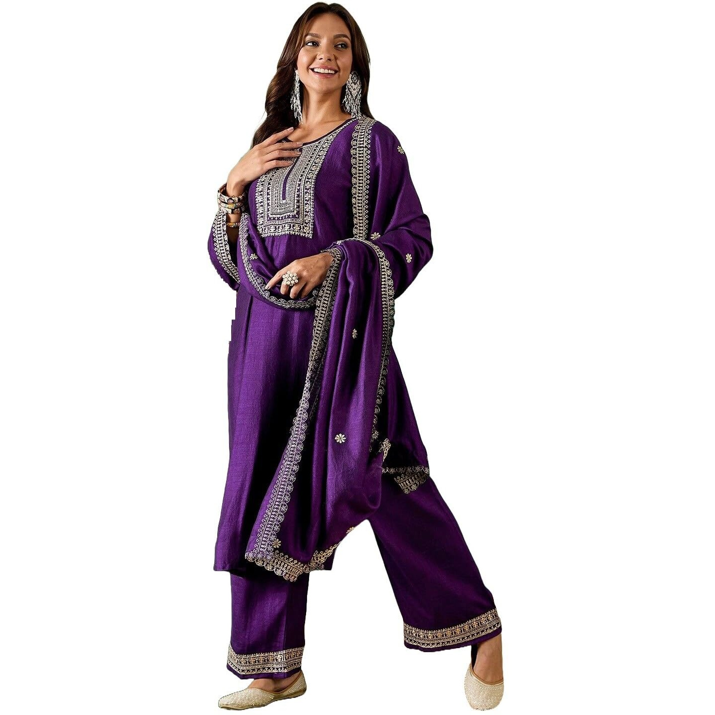 Alvami Women's Silk Regular Kurta Set (Sang_05_A_Purple