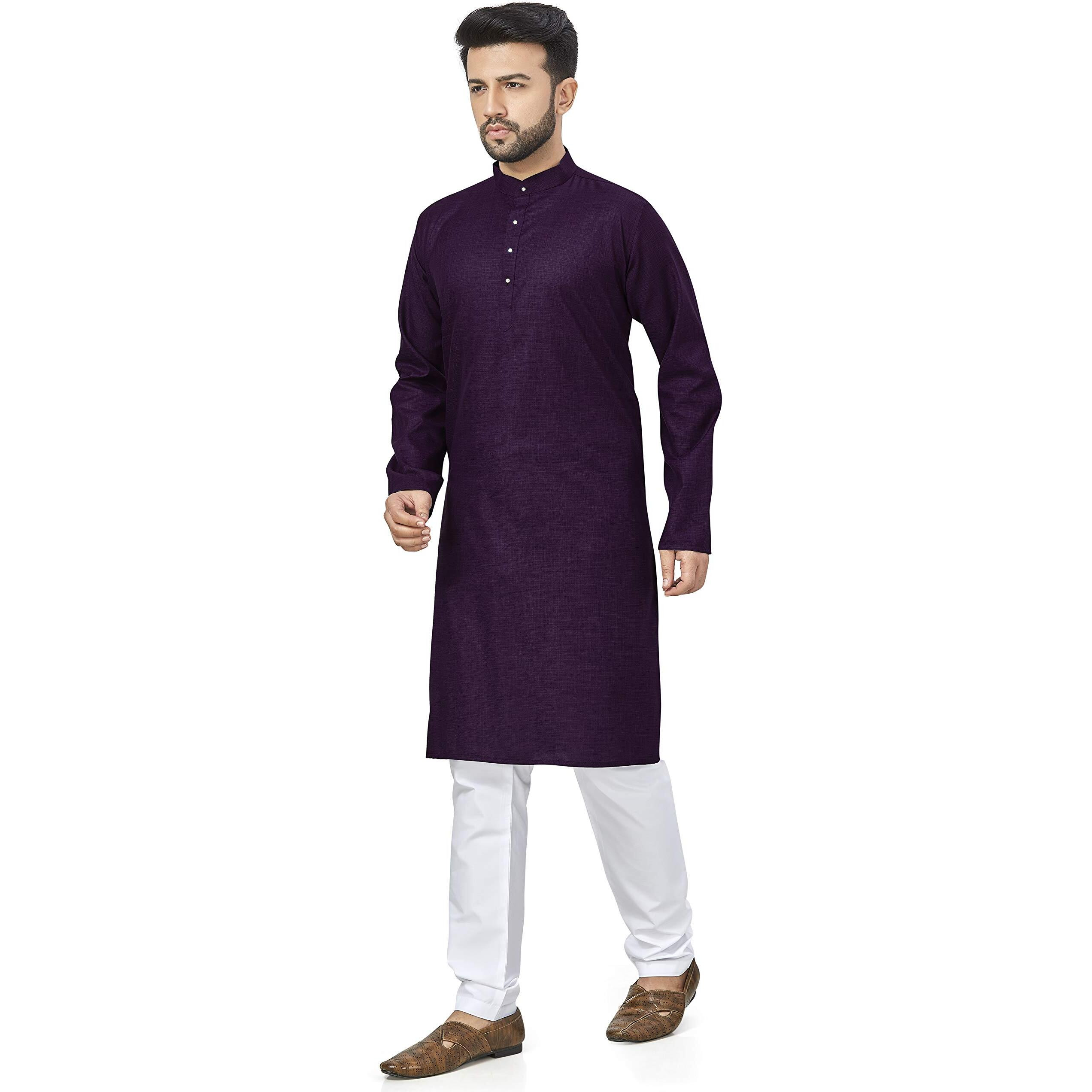 Be Active Men's Cotton Checkered Regular Fit Kurta (Rfsk0001 10-1-M_Purple_M)