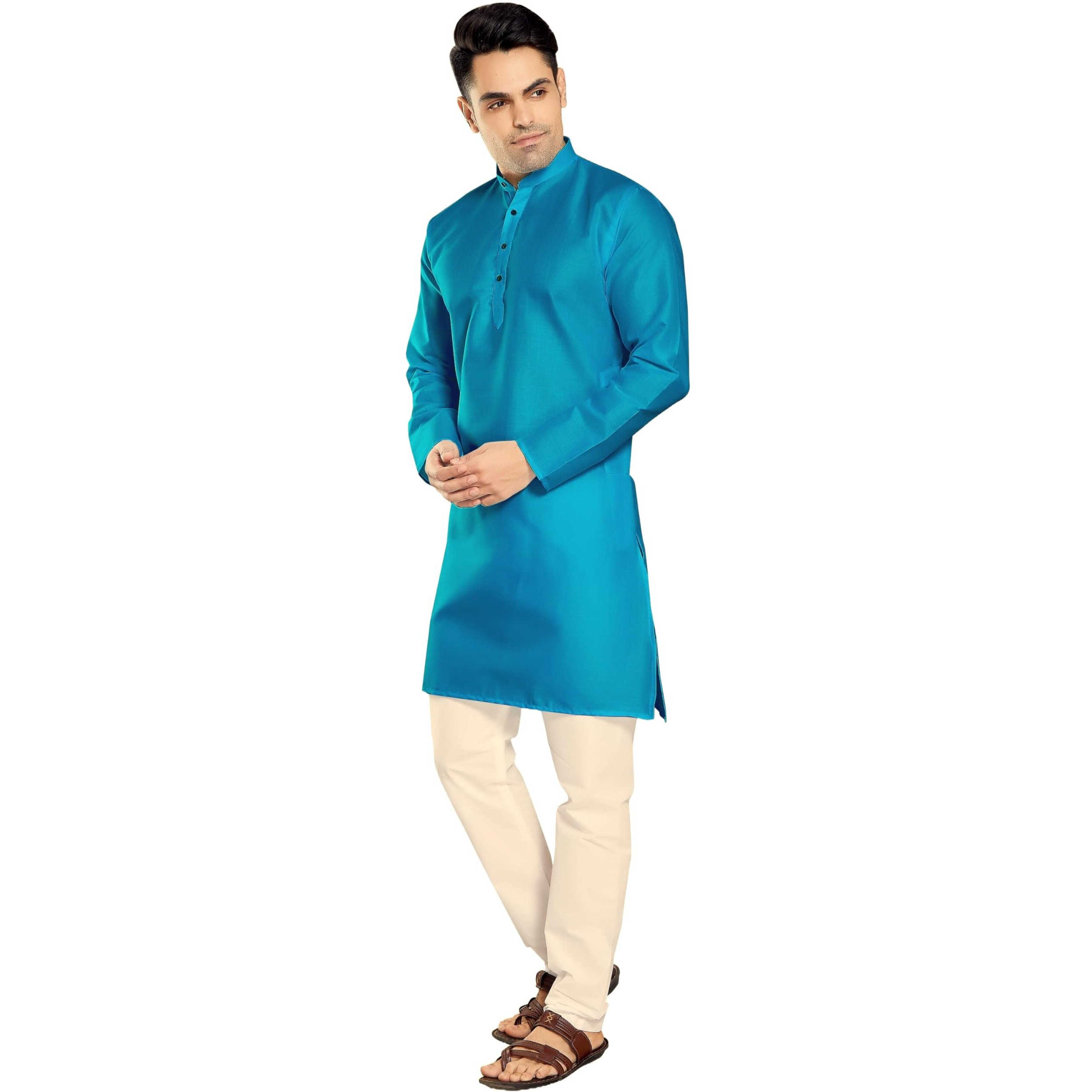 Divisive Men's Plain Cotton Blend Linen Slim Fit Kurta Pyjama Set (Dkrt61_Xl_Rama)