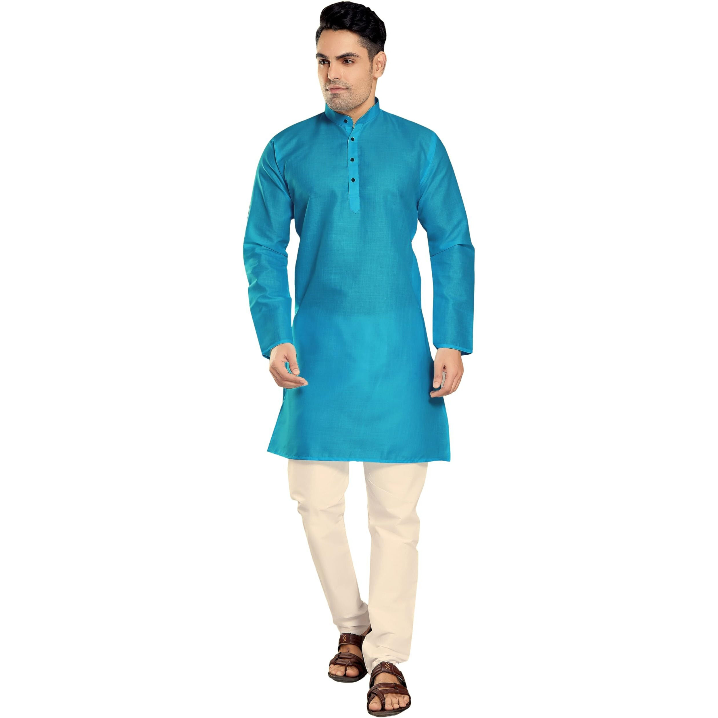 Divisive Men's Plain Cotton Blend Linen Slim Fit Kurta Pyjama Set (Dkrt61_Xl_Rama)