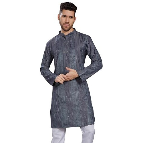 Divisive Men's Thread Embroidered Cotton Blend Only Slim Fit Kurta (Dkrt777_M_Grey)