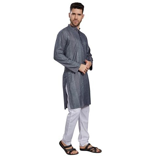 Divisive Men's Thread Embroidered Cotton Blend Only Slim Fit Kurta (Dkrt777_M_Grey)