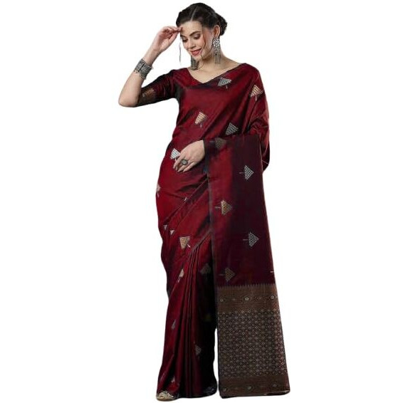 Flosive Woven Beautiful Mix Color Kanjivaram Silk Saree With Zari Weaving (Red)