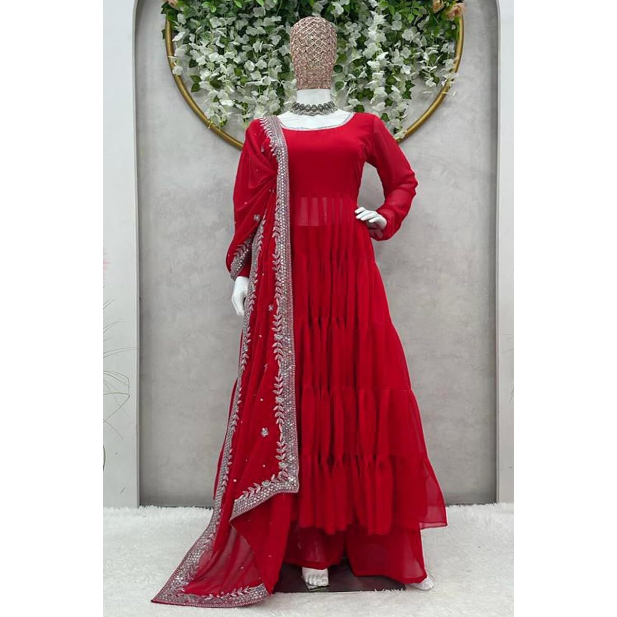 Fashion Basket Georgette Anarkali Kurta For Women Red