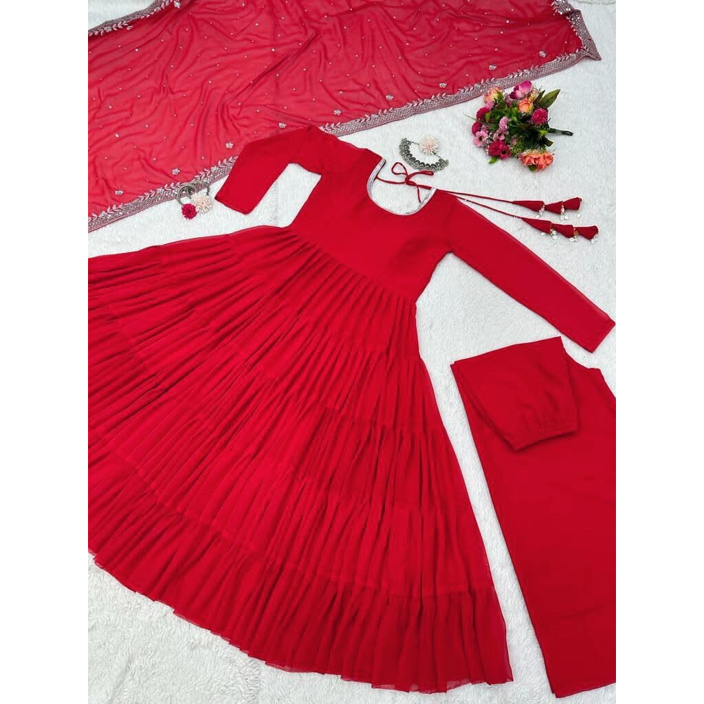 Fashion Basket Georgette Anarkali Kurta For Women Red
