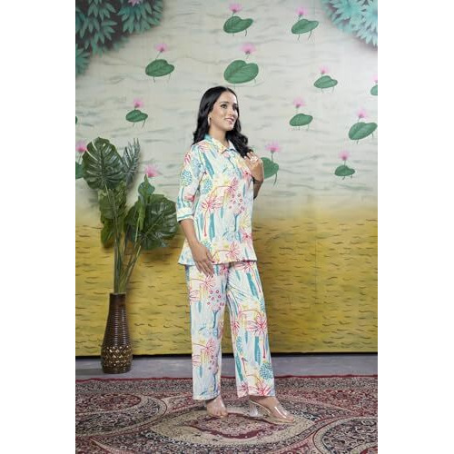 Greciilooks Rayon Floral Regular Fit Stylish Kurta Ethnic For Women | 3/4 Sleeve Co-Ord Set (Gl-W1938&Tr960_Blue_Xl)