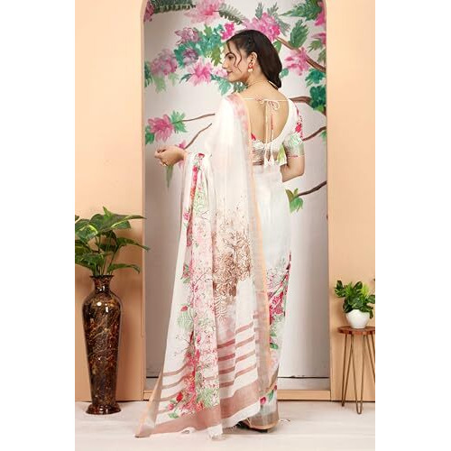 Greciilooks Cotton Sarees For Women | Saree Party Wear | Traditional Sarees For Women (White, Free)