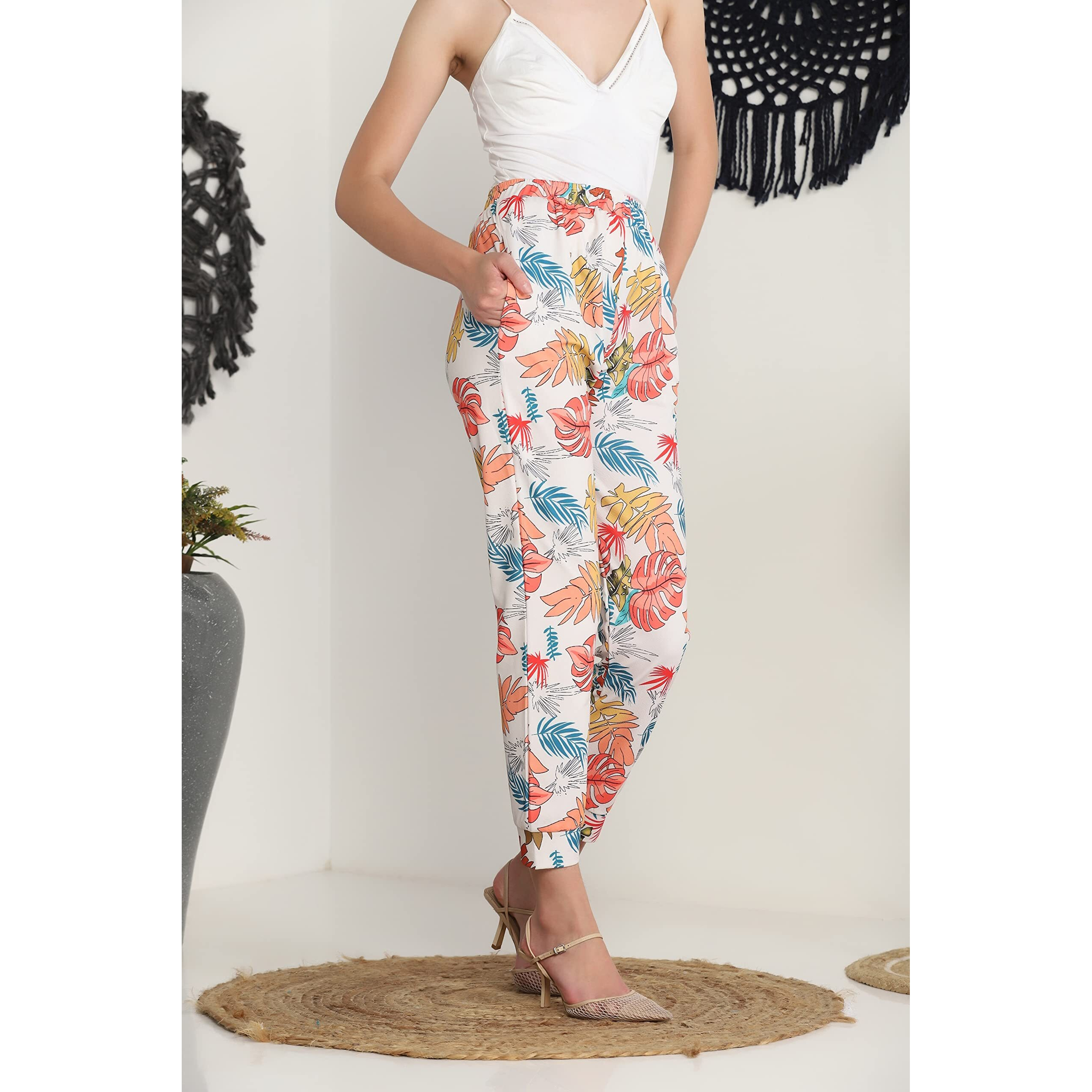 Greciilooks Womens Rayon Jogger Regular Fit Track Pants (Red-Blue, Small)