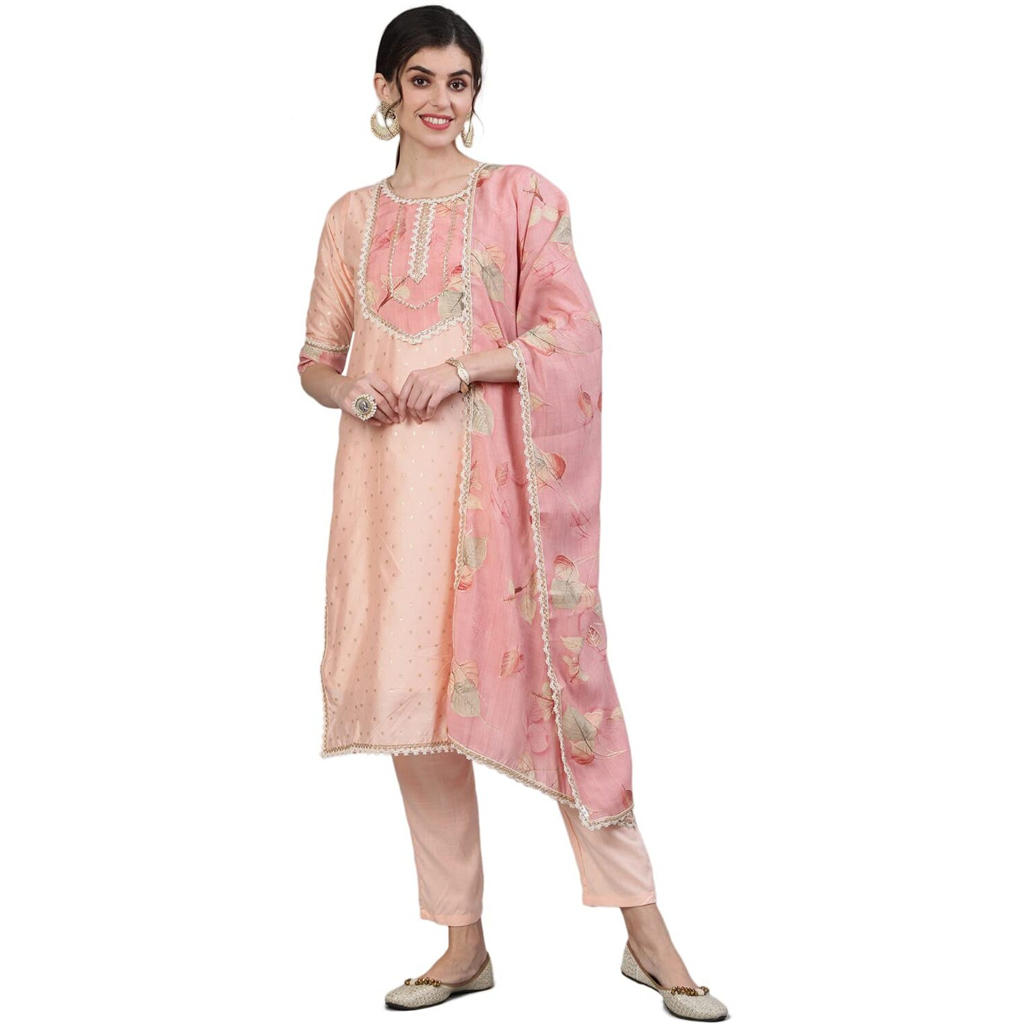 Ishin Women's Silk Blend Kurta Sets (Kpldpnk-11044_M_Peach_Medium)
