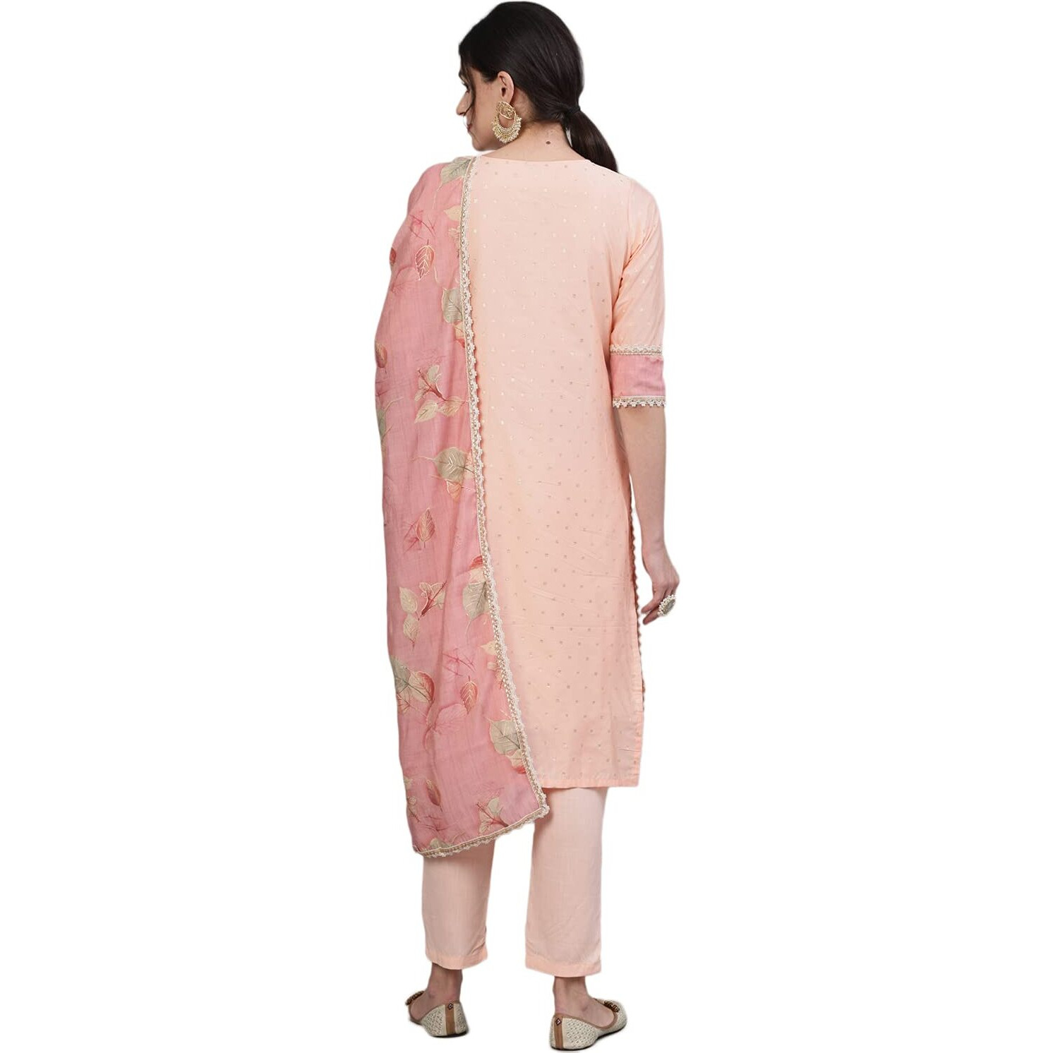 Ishin Women's Silk Blend Kurta Sets (Kpldpnk-11044_M_Peach_Medium)