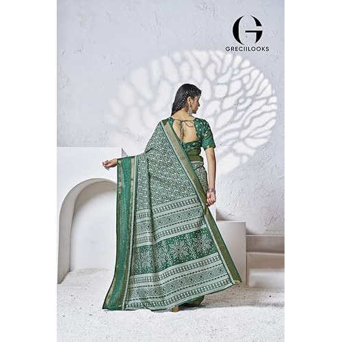 Greciilooks Plain Cotton Latest Design For Women | Silk Banarasi Saree (Gl-S2399_Green)