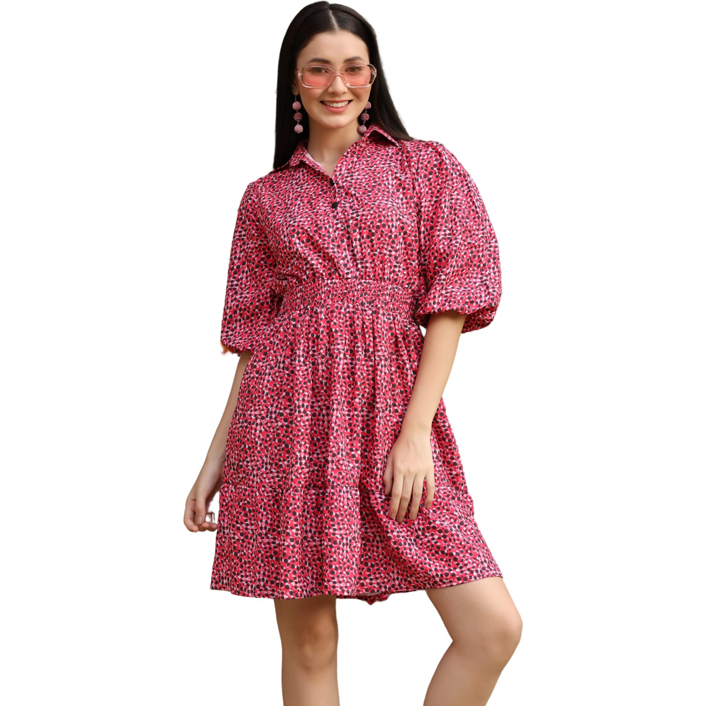 Greciilooks Womens Rayon A-Line Regular Fit Dress (Red, Small)