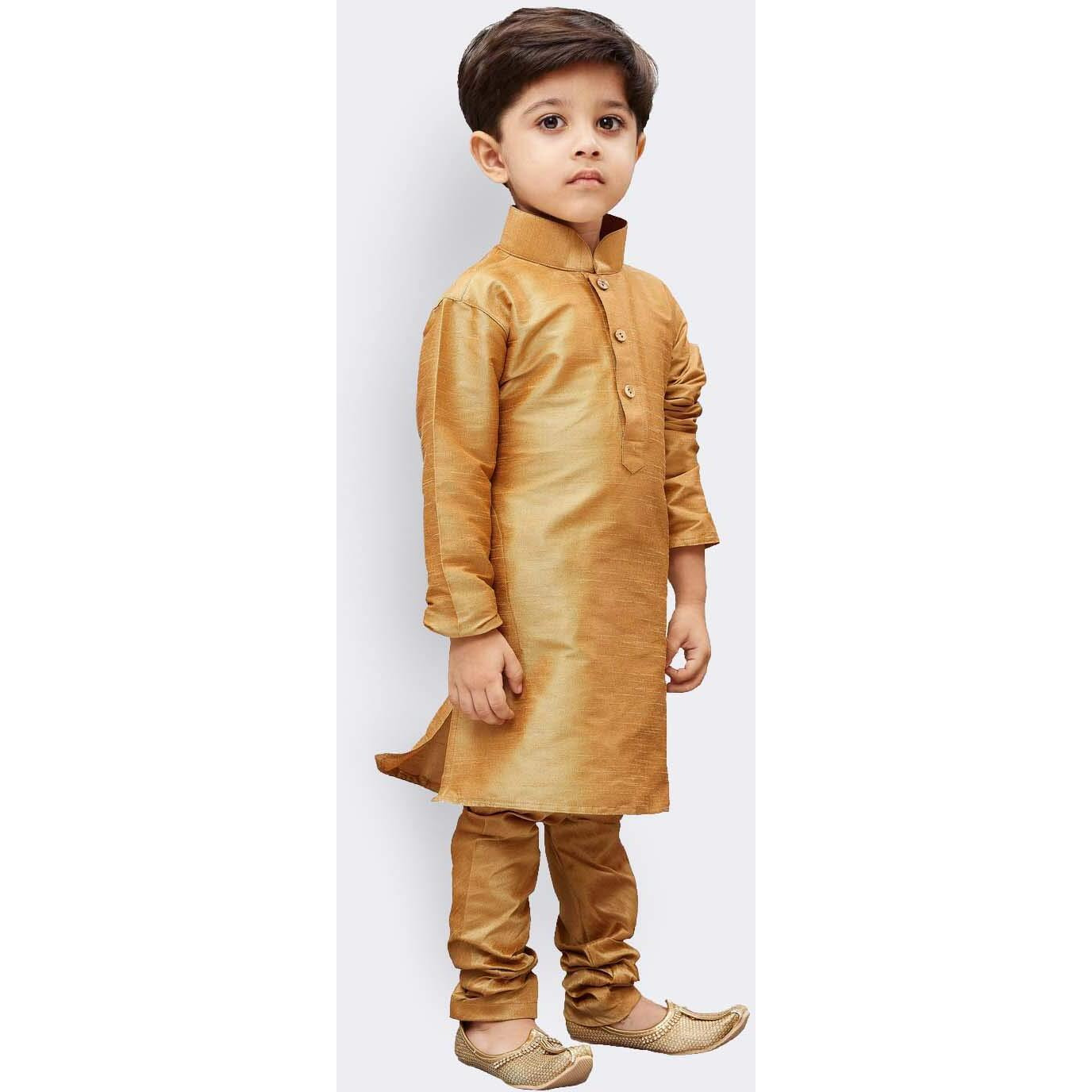 Jbn Creation Boys Silk Blend Rose Gold Kurta Pyjama Set - Ethnic Elegance For Festivals | Comfortable Traditional Comfortable Full Sleeves Kurta Pyjama For Kids_Vasbkrg001Nprg_30