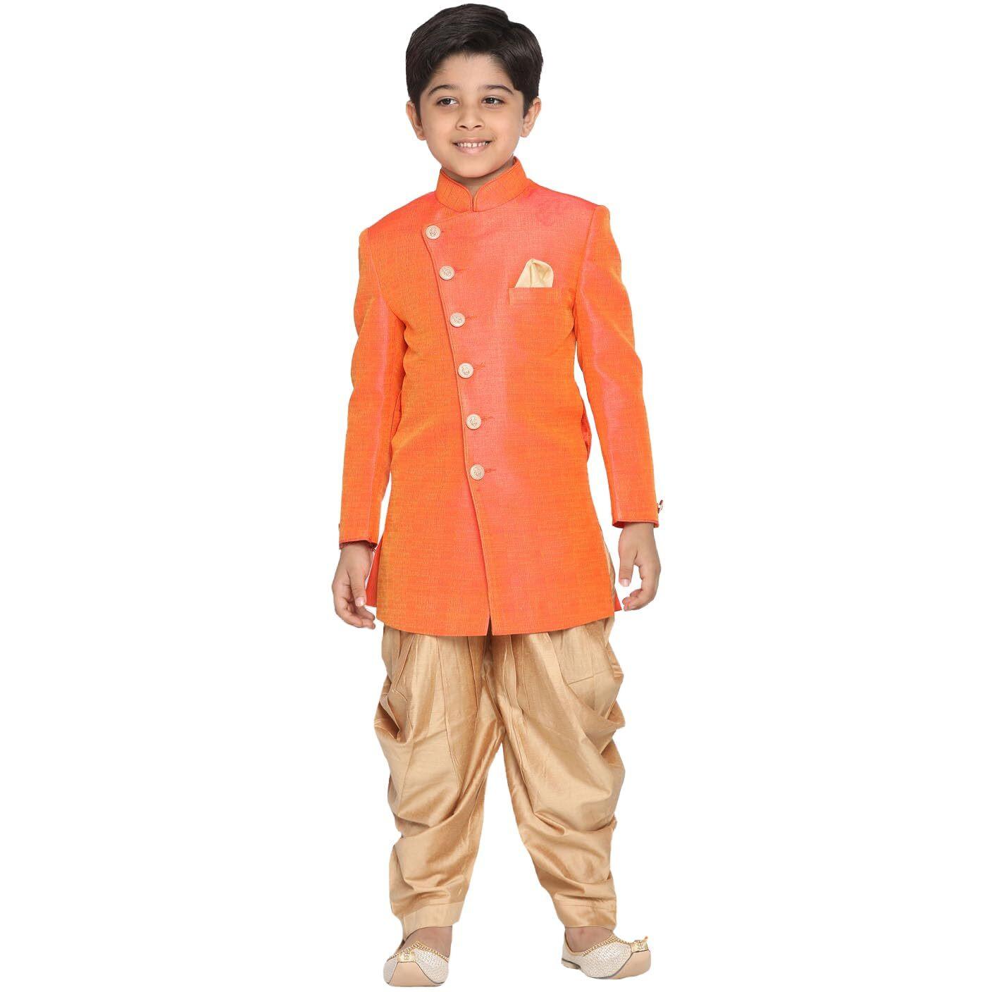 Jbn Creation Boys' Orange And Rose Gold Indowestern Set (B1270)