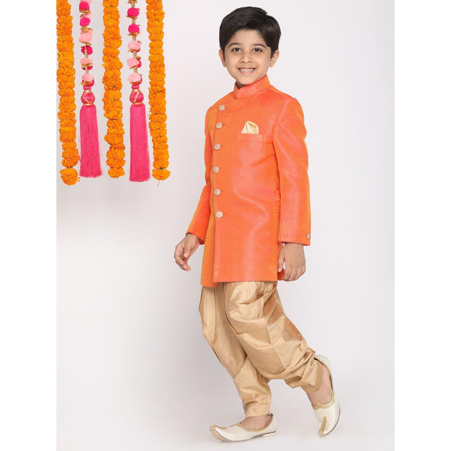 Jbn Creation Boys' Orange And Rose Gold Indowestern Set (B1270)