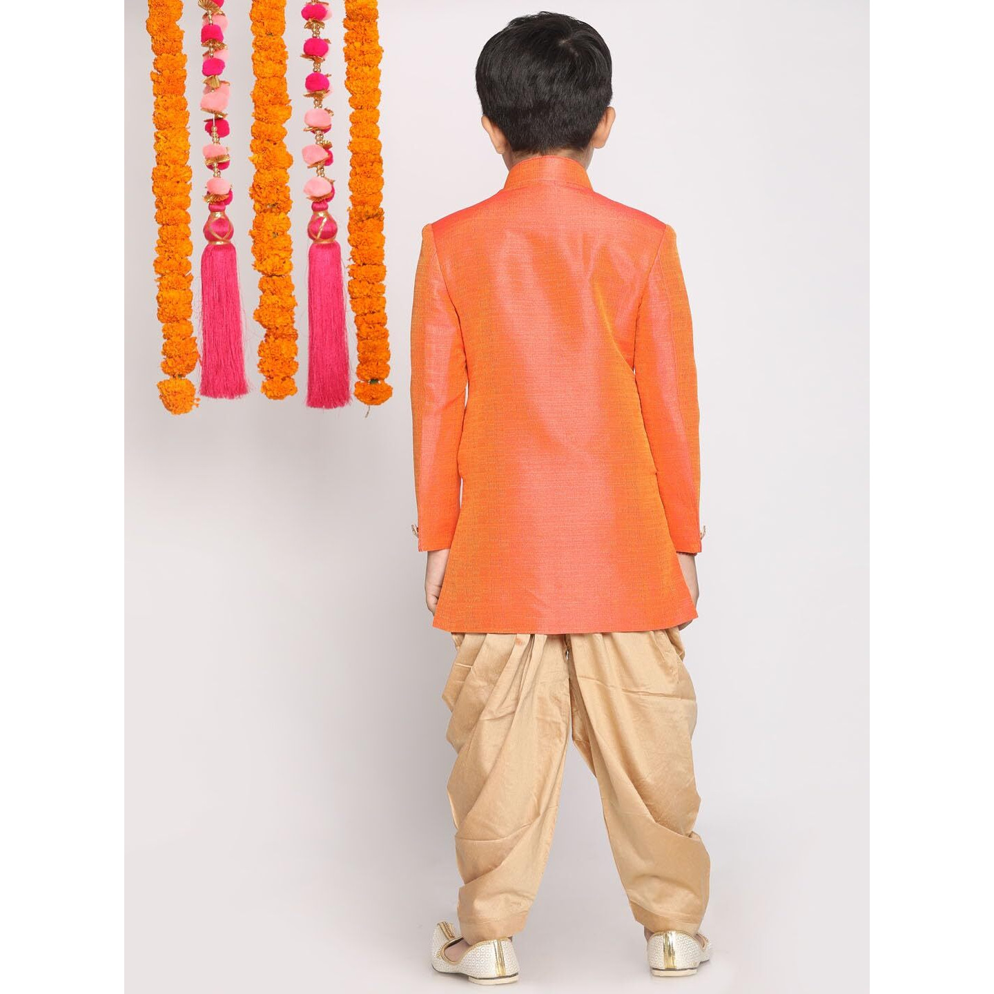 Jbn Creation Boys' Orange And Rose Gold Indowestern Set (B1270)