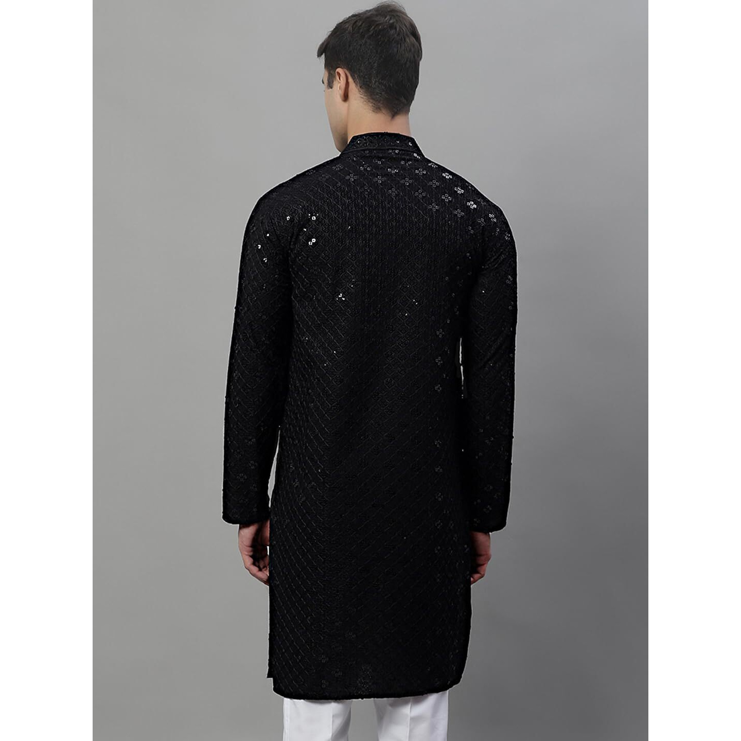 Jompers Men's Chikankari Embroidered And Sequence Kurtas Only (Black, Xl)