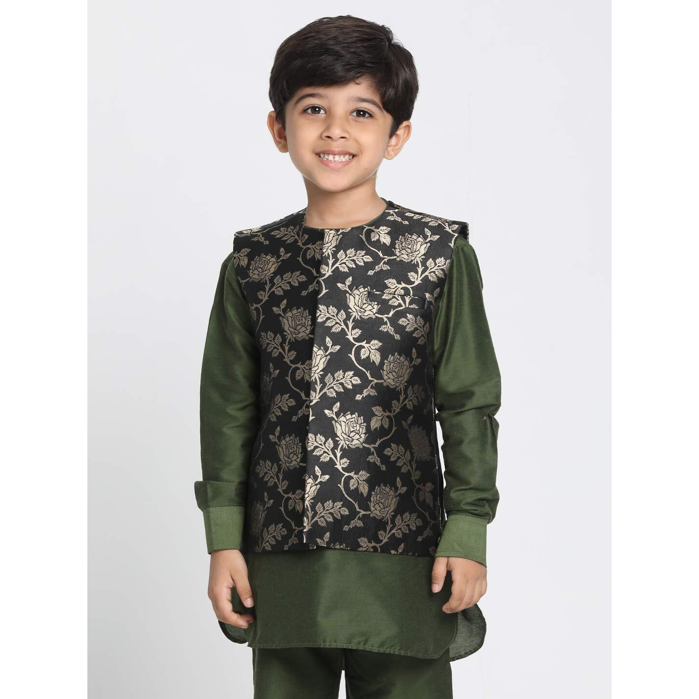 Jbn Creation Boys' Black And Zari Gold Silk Blend Nehru Jacket_Jbnbj031Bl_32