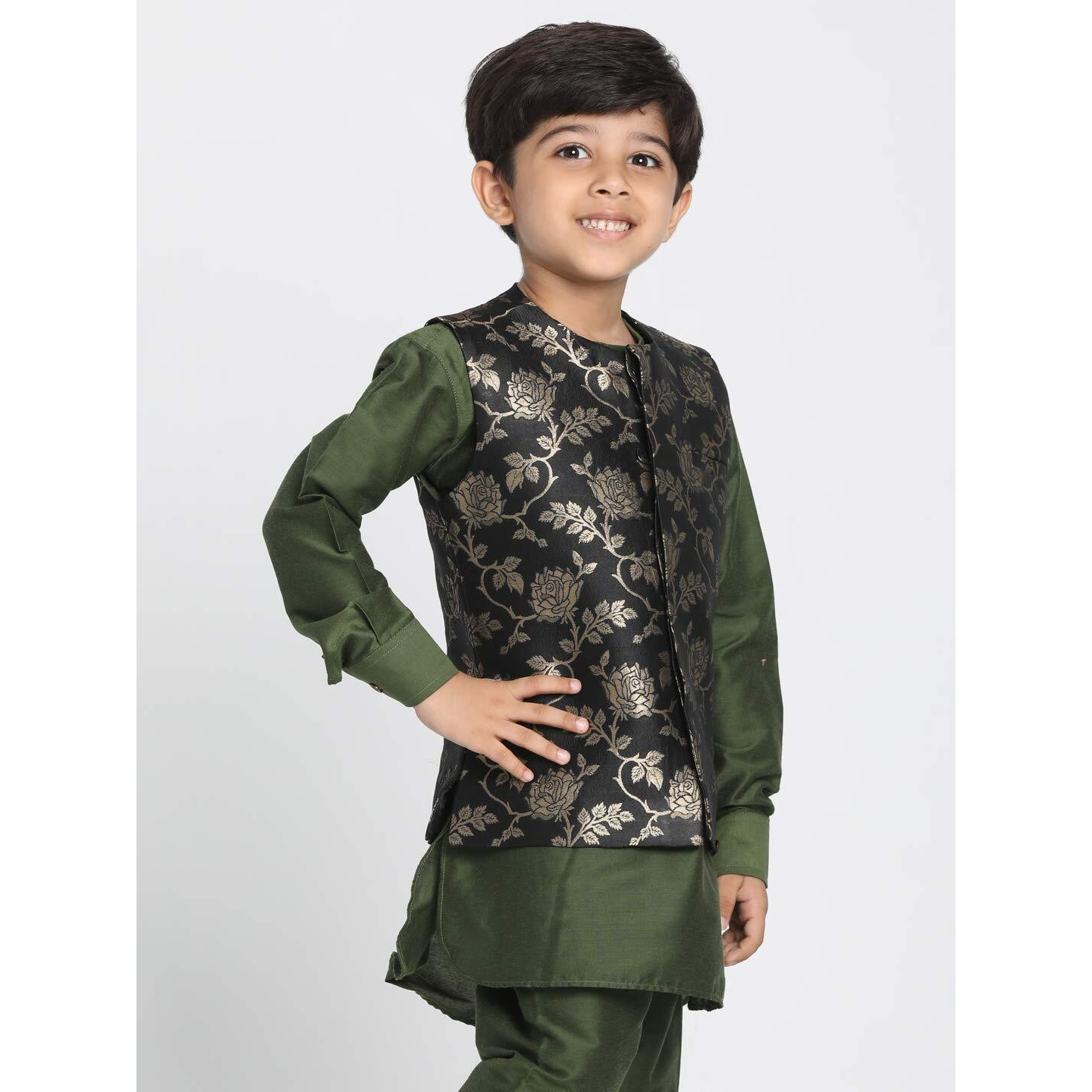 Jbn Creation Boys' Black And Zari Gold Silk Blend Nehru Jacket_Jbnbj031Bl_32
