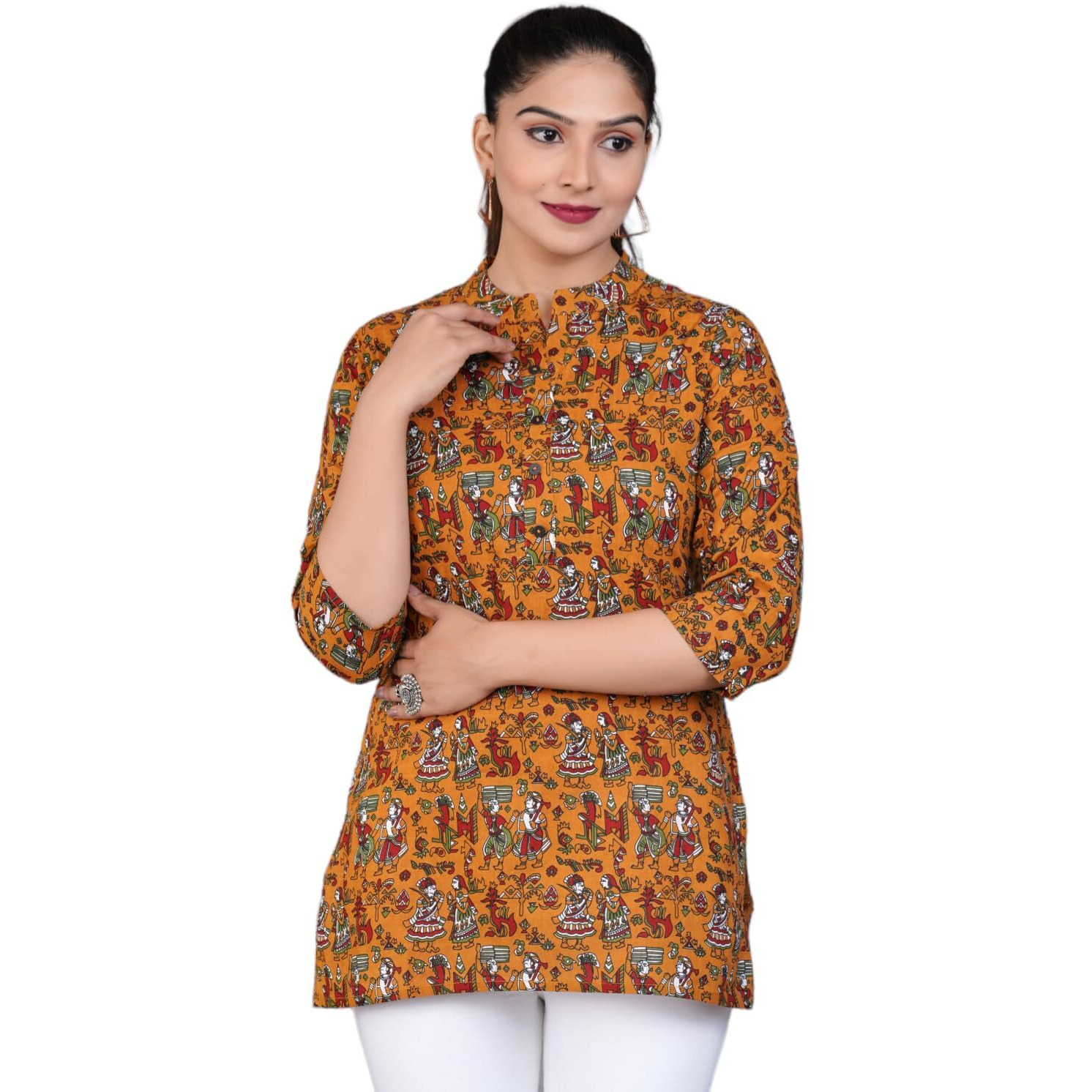 Jikonet Women's Rayon Straight Short Kurti - 1008, (Xxx-Large, Yellow)