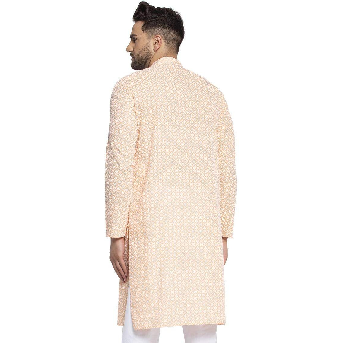 Jompers Men's Embroidered Pure Cotton Kurta. (Orange,L)
