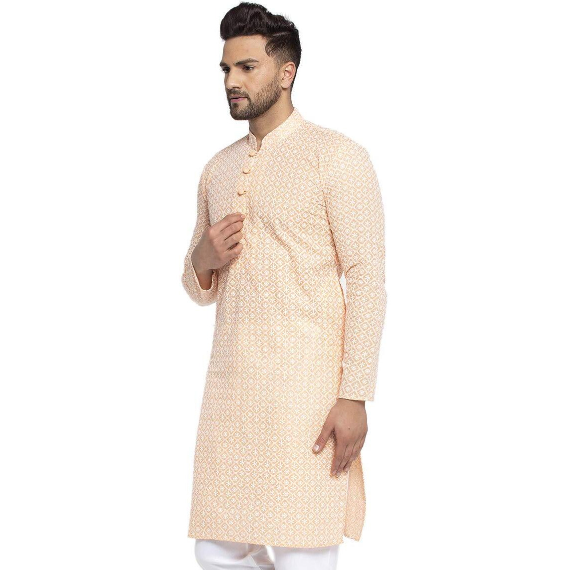 Jompers Men's Embroidered Pure Cotton Kurta. (Orange,L)