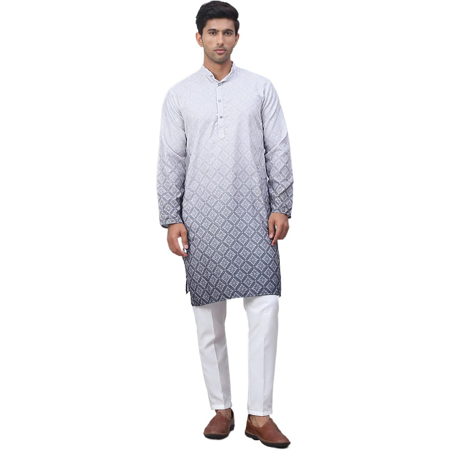 Jompers Grey Men's Ombre Printed Kurta Pyjama Set (Grey, Xl)