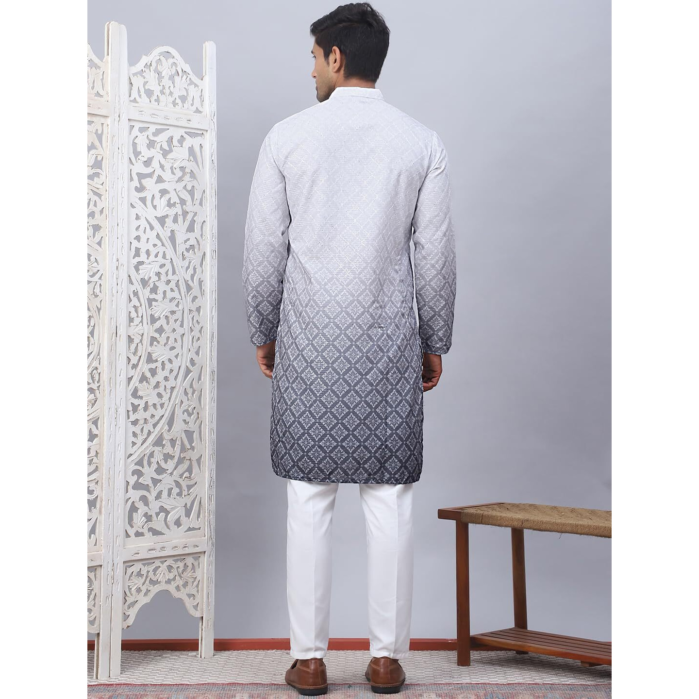 Jompers Grey Men's Ombre Printed Kurta Pyjama Set (Grey, Xl)