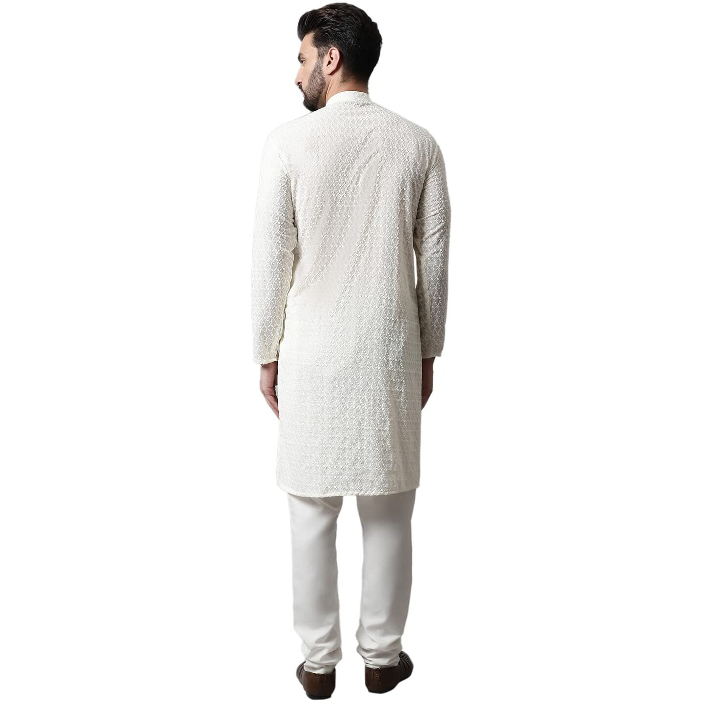 Jompers Men Embroidered Kurta With Churidar (Cream, M)