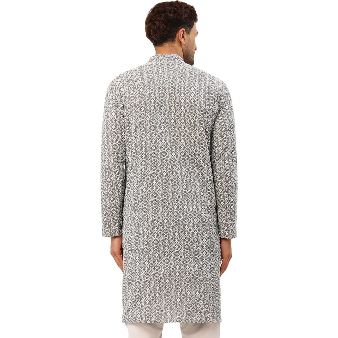 Jompers Men's Embroidered Pure Cotton Kurta. (Grey, S)