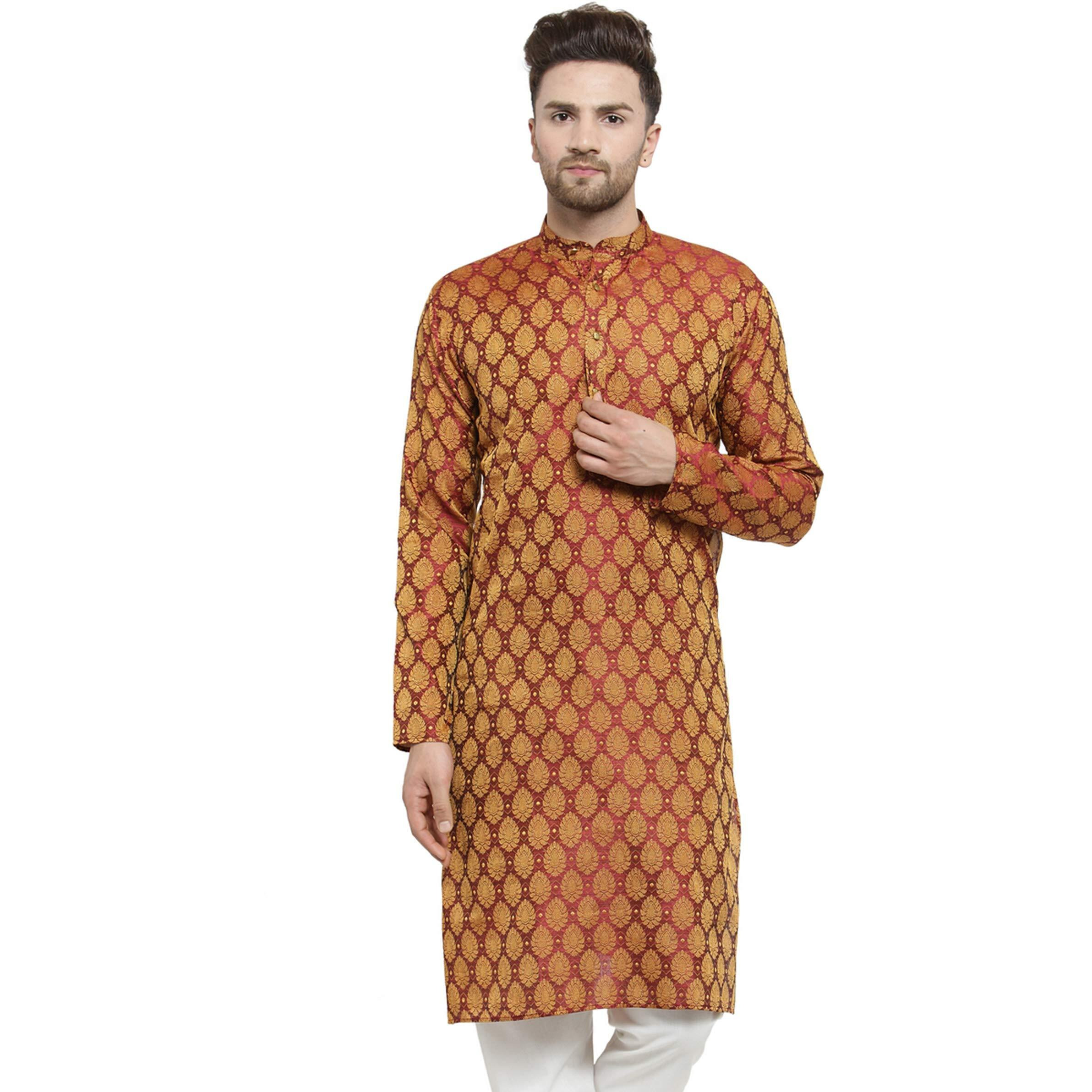 Jompers Men's Cotton Silk Straight Kurta (Ko_586Maroon_M_Maroon_Medium)