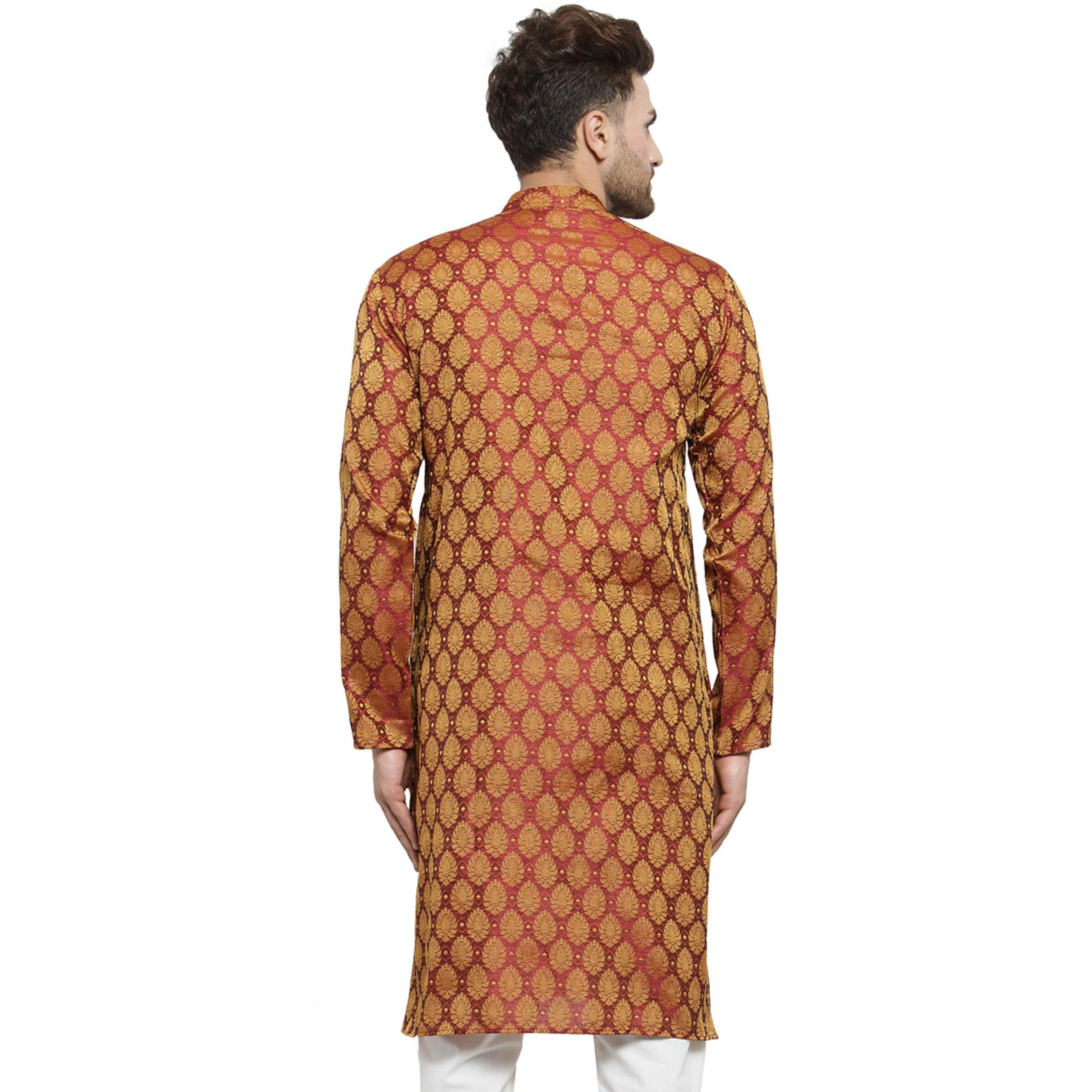 Jompers Men's Cotton Silk Straight Kurta (Ko_586Maroon_M_Maroon_Medium)