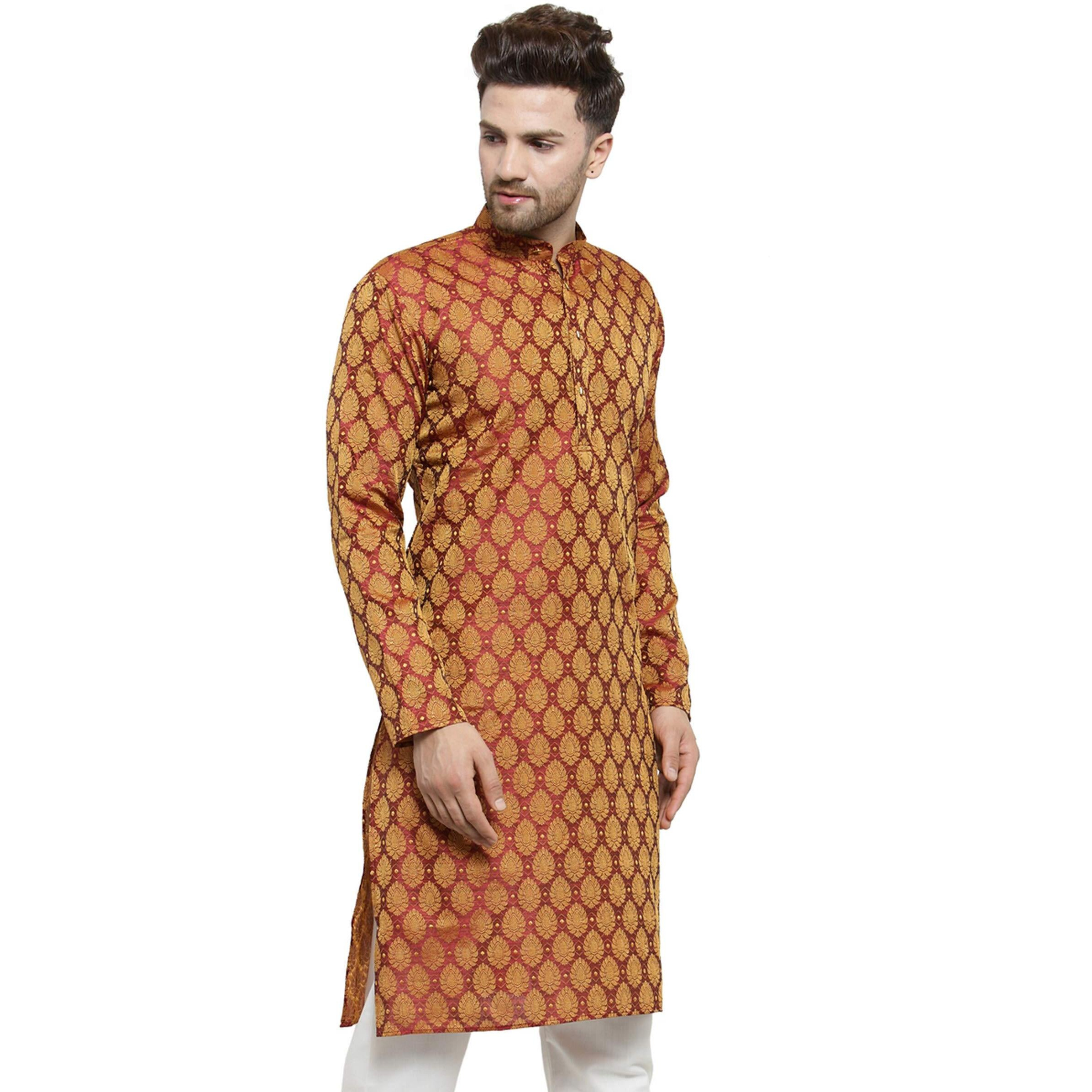 Jompers Men's Cotton Silk Straight Kurta (Ko_586Maroon_M_Maroon_Medium)