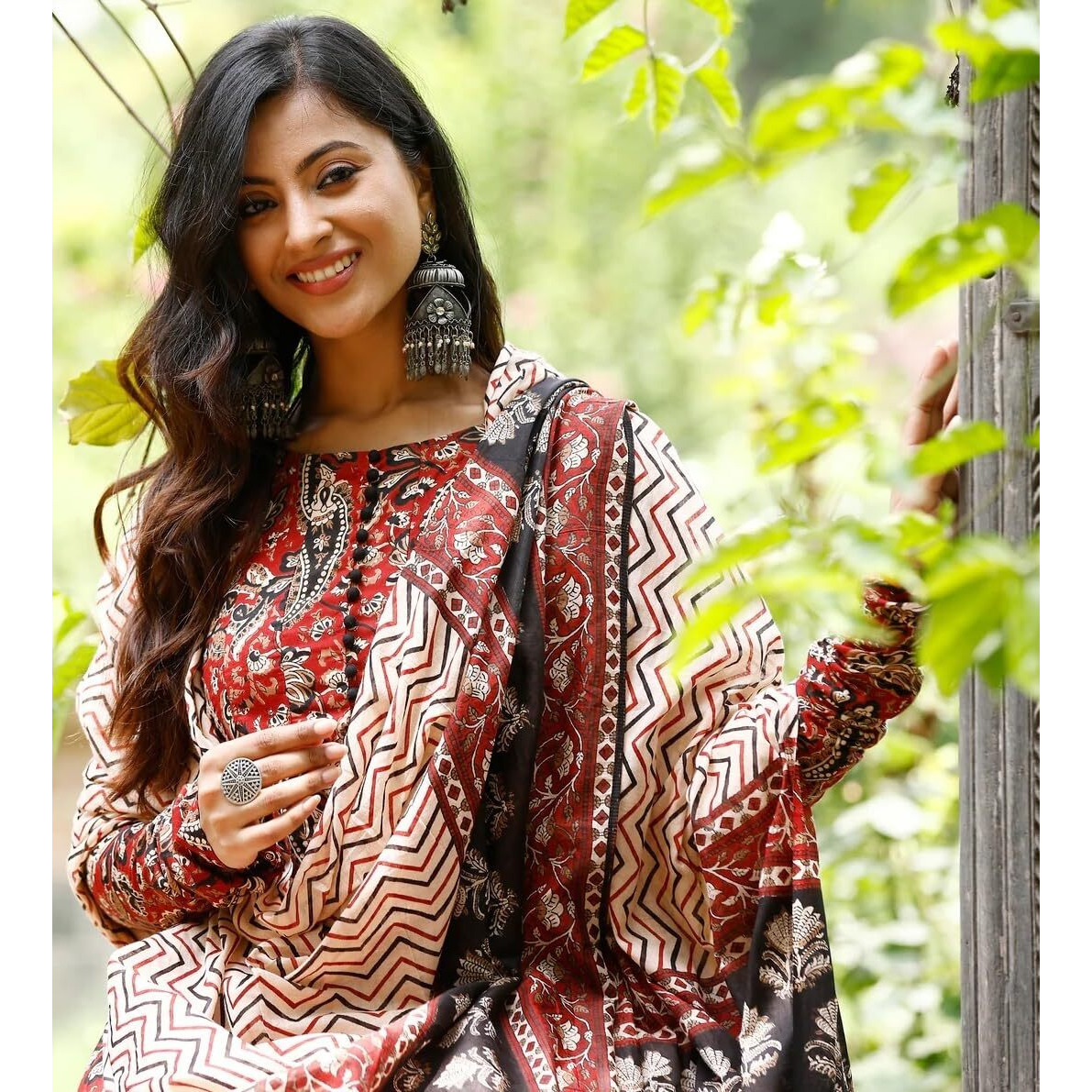 Nermosa Women Printed Anarkali Kurta And Pant Set With Dupatta (In, Alpha, S, Maroon)