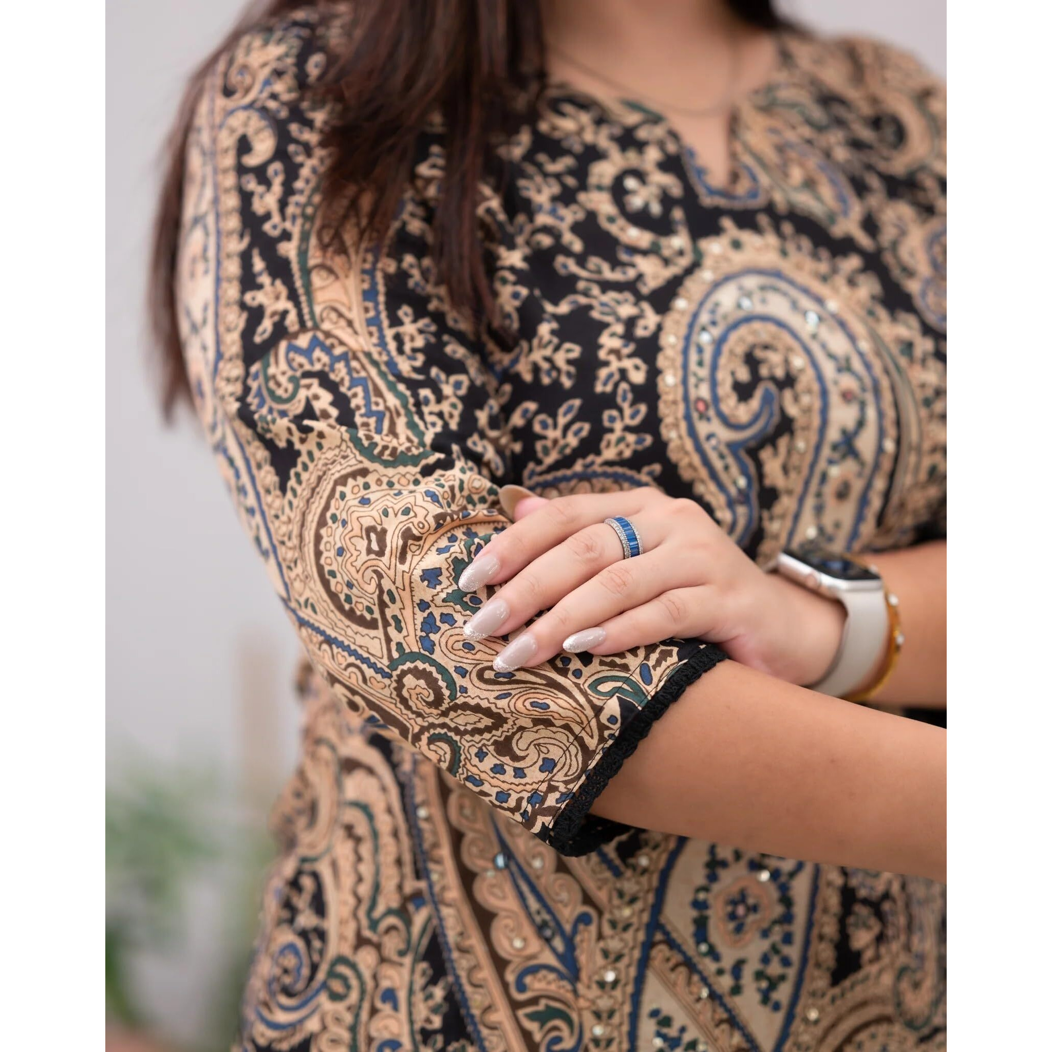 Nermosa Kalamkari Printed Straight Kurta Set For Women | Printed | Office Wear | (In, Alpha, L, Black)