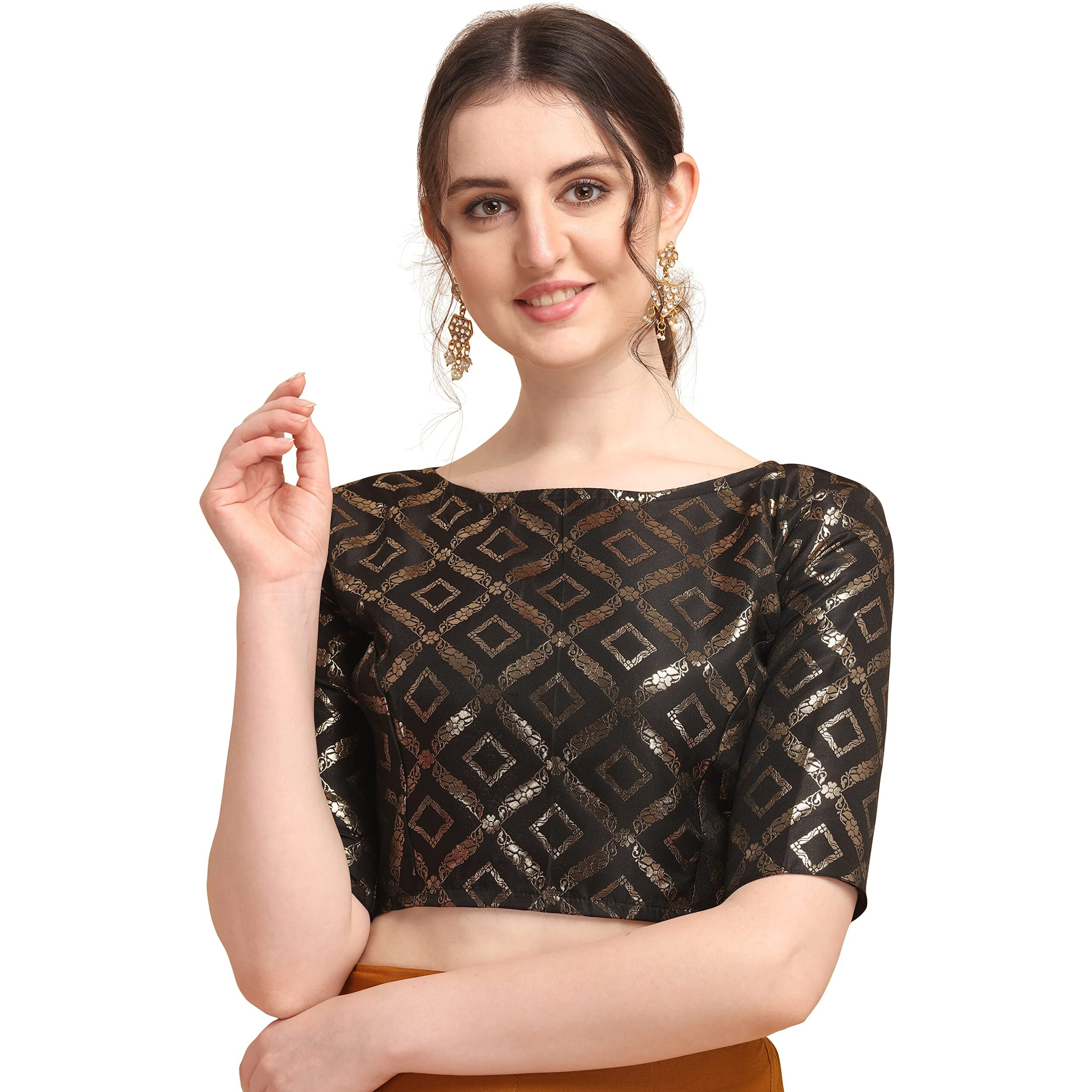 Oomph Women's Art Silk Half Sleeve Blouse (Rbbl143S_Jet Black_S)