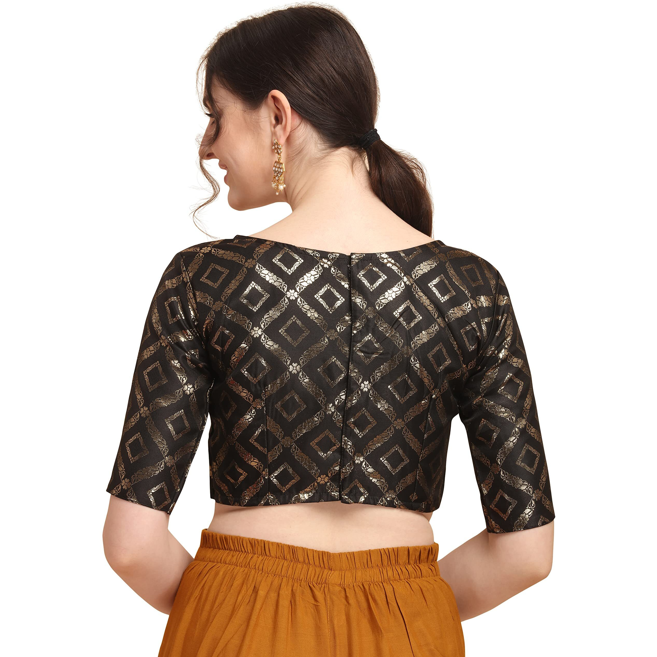 Oomph Women's Art Silk Half Sleeve Blouse (Rbbl143S_Jet Black_S)