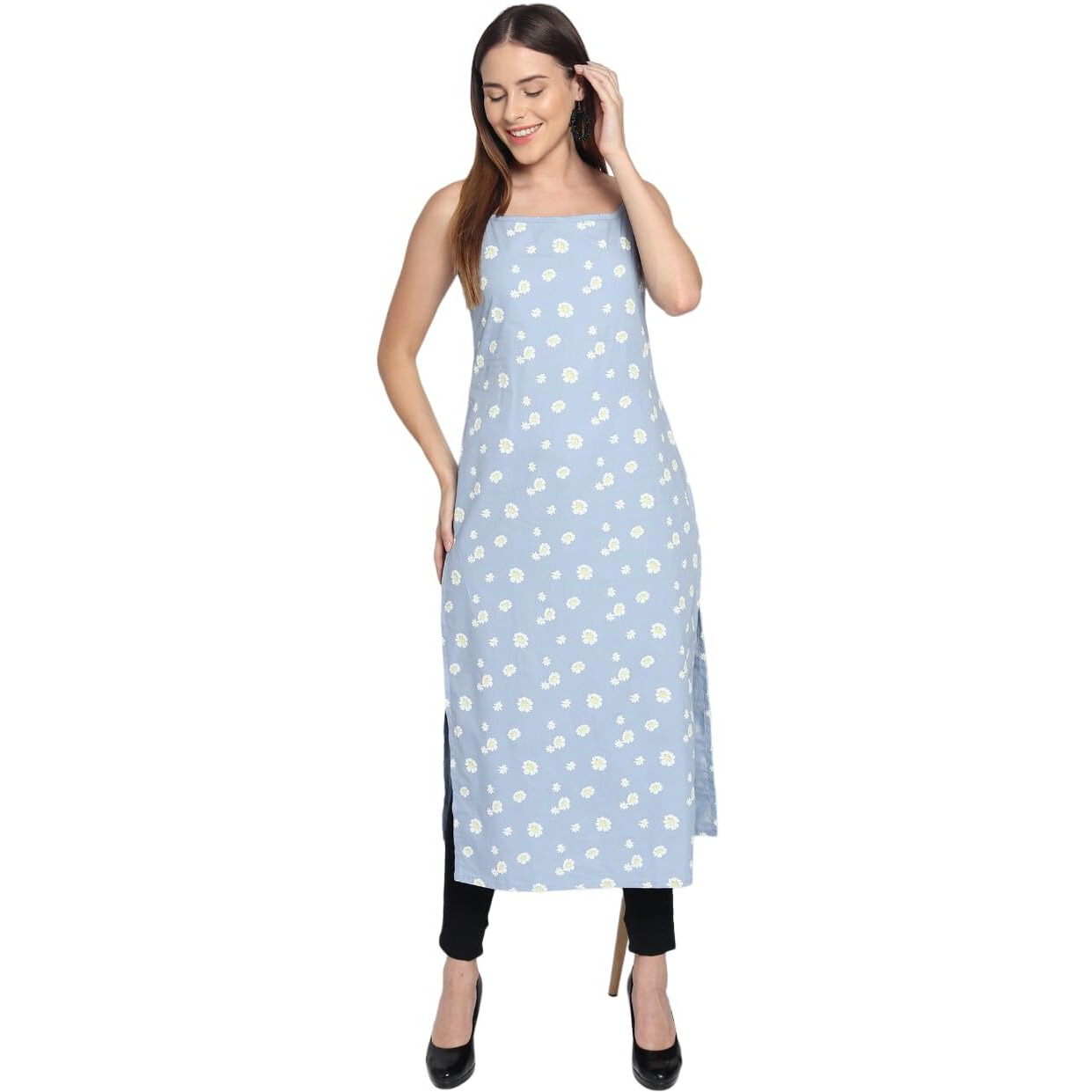 Patlani Women's Crepe Full Stitched Kurti. Sky