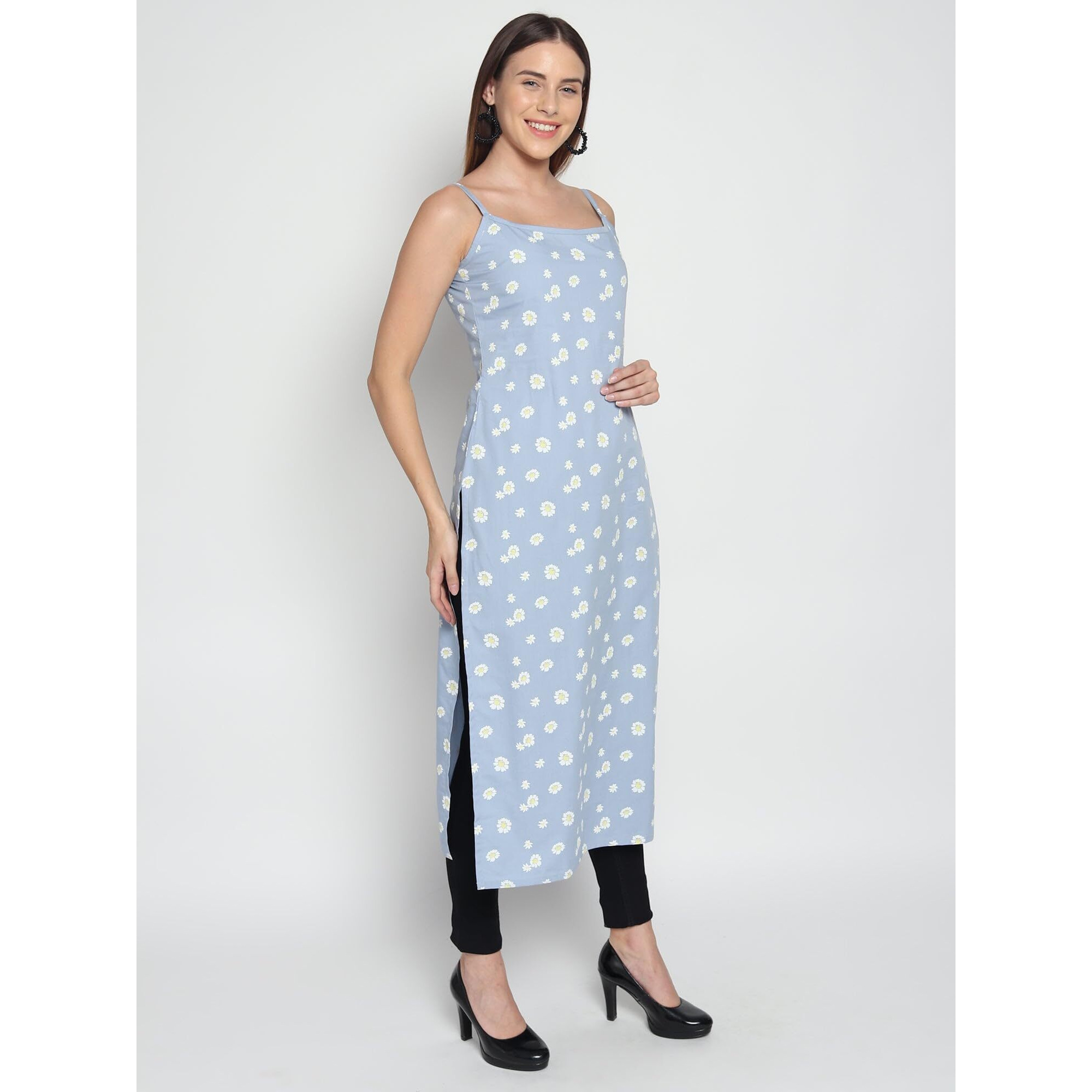 Patlani Women's Crepe Full Stitched Kurti. Sky