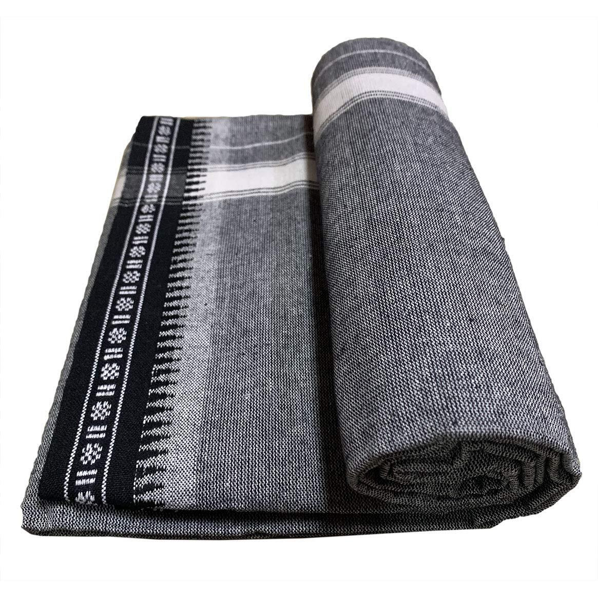 Prakasam Cotton Mens Colour Thalapathi Border Single Dhoti/Size1.28X2.00 Mtrs/Combo Pack Of 2 Dhoties Ash-Blue