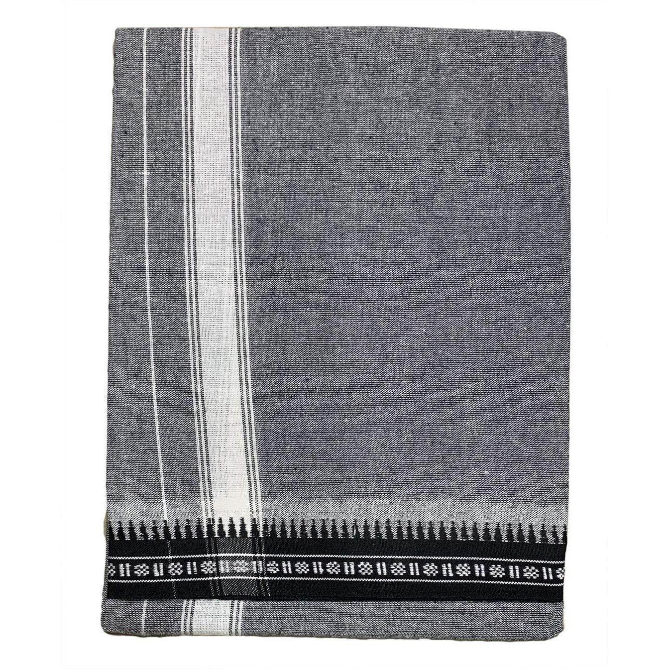Prakasam Cotton Mens Colour Thalapathi Border Single Dhoti/Size1.28X2.00 Mtrs/Combo Pack Of 2 Dhoties Ash-Blue