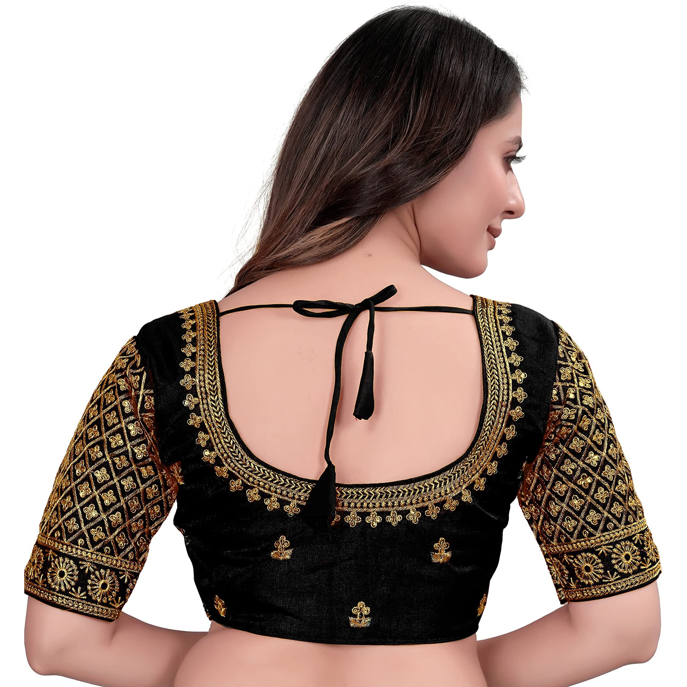 Pujia Mills Women's Blouse Readymade Blouse Embroidery Blouse Readymade Blouses For Women Readymade Blouses For Women Half Readymade Saree Blouse For Women Black Blouse Readymade (Sigma Black 38)